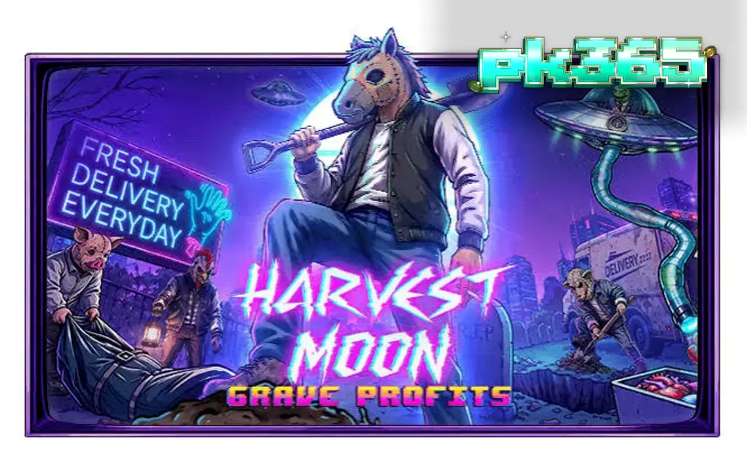 Harvest Moon Grave Profits স্লট গেমের একটি অন্ধকার এবং রহস্যময় দৃশ্য